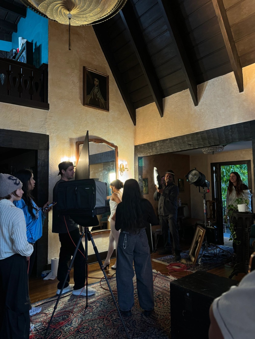 The crew prepares for the mirror setup