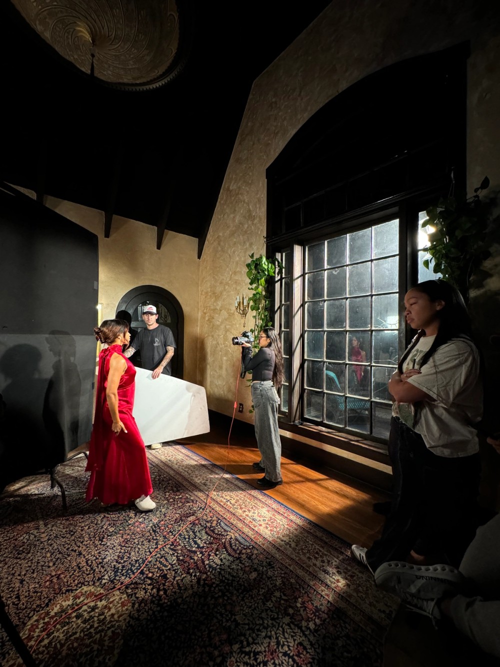 Emilynn Rose shoots the red dress setup, lit with the LS 1200d Pro outside