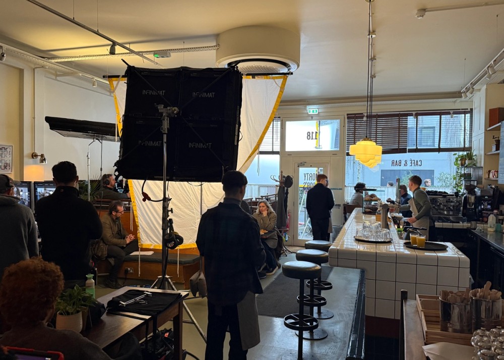 The Aputure INFINIMAT 4x4 on set